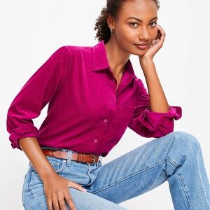 Loft Fuchsia Corduroy Corduroy Everyday Relaxed Pocket Tunic Shirt